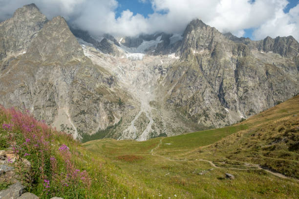 istock Mont Blanc's south face and Tour du Mont Blanc trail 1125952789