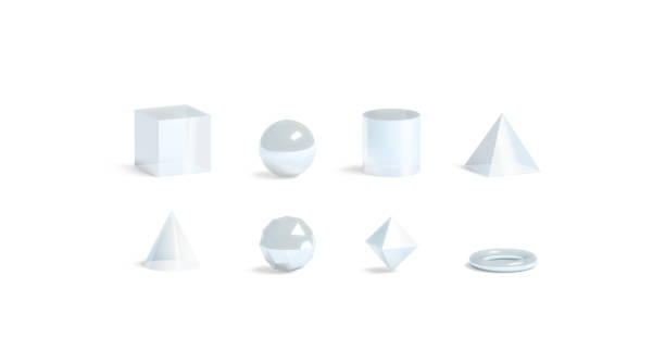 空白の白いガラス幾何学的図形のモックアップ セット、分離 - cone ストックフォトと画像