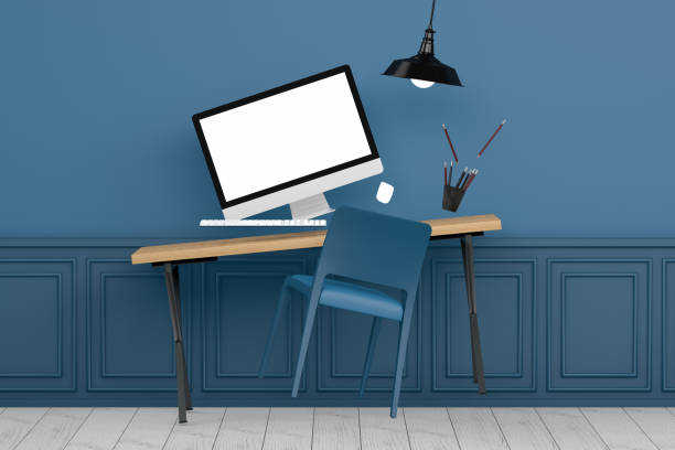 Zero Gravity Workplace with Blank Screen Monitor in modern interior