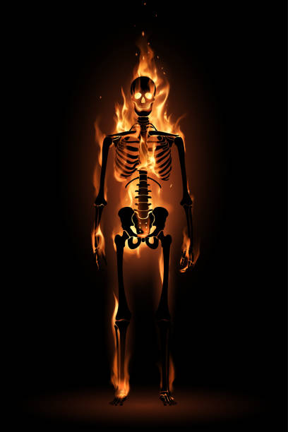 skelett in flamme - inferno fire flame skull stock-grafiken, -clipart, -cartoons und -symbole