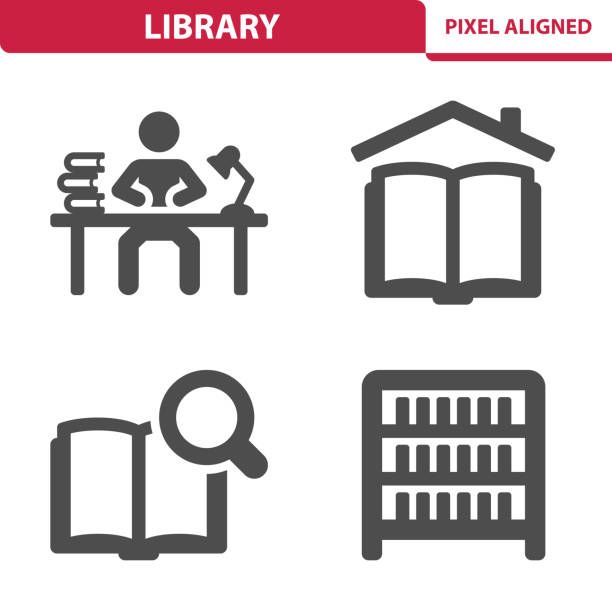 Library Icons Professional, pixel perfect icons, EPS 10 format. magnifying glass book stock illustrations