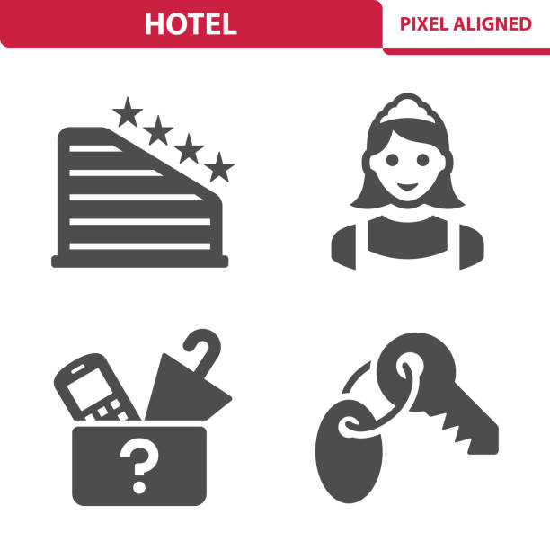 ilustraciones, imágenes clip art, dibujos animados e iconos de stock de hotel los iconos - oficina de objetos perdidos