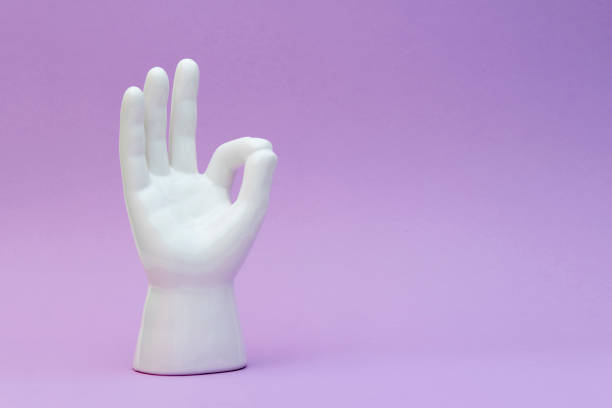 Female hand showing five fingers sign isolated on white background. The woman shows her palm. Trendy 3d collage in magazine style. Contemporary art. Modern design. Greeting hand sign