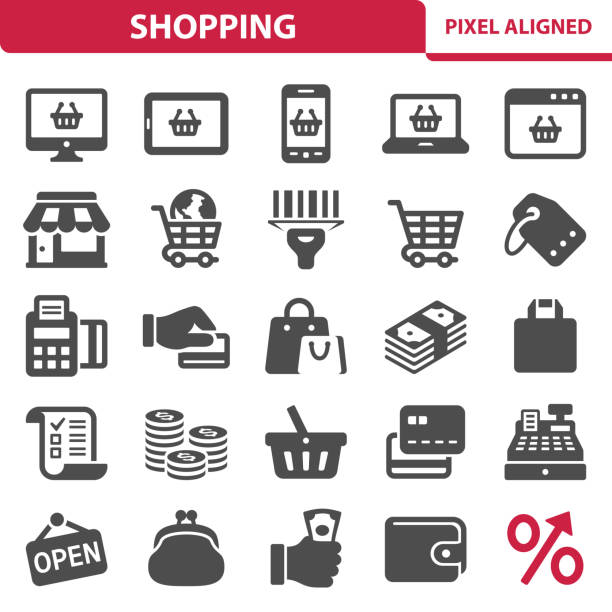 Shopping Icons Professional, pixel perfect icons, EPS 10 format. bag of coins stock illustrations