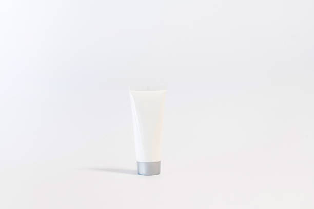 istock Blank plastic hand cream bottle on white background. Copy space for text, blank bottle 1125967655