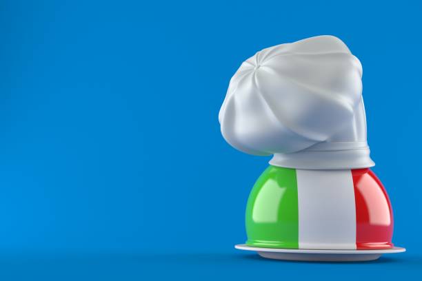 Catering dome with italian flag isolated on blue background. 3d illustration
