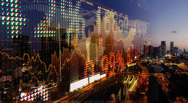 株式市場データ成長グラフ グラフ投資金融分析フィンテック ファイナンシャル ・ ディストリクト - stock market stock exchange city global finance ストックフォトと画像