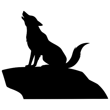 A vector cartoon illustration of a Wolf Howling on Rock.