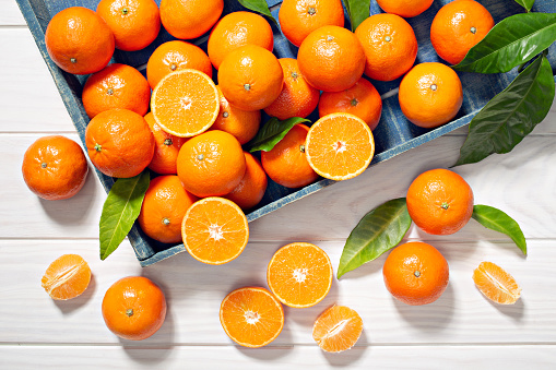 Fresh tangerines Healthy food concept. Vitamin C