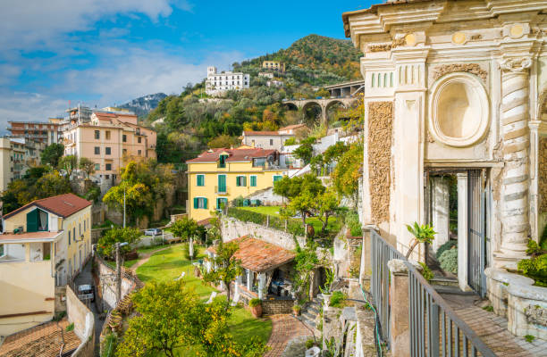 vista panoramica dal giardino della minerva a salerno, campania, italia. - minerva foto e immagini stock