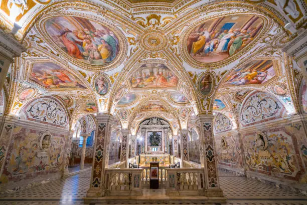 The colorful Crypt in the Duomo of Salerno, Campania, Italy.