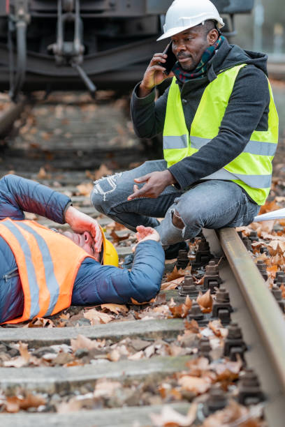 istock Railroad engineer injured in an accident at work 1125977757