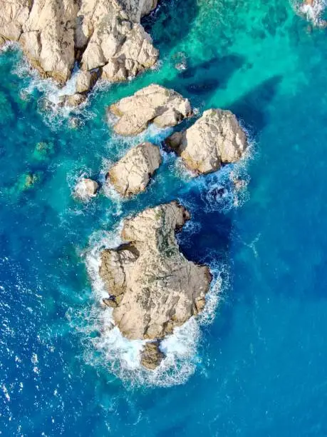 Rock view in the Mediterranena Sea in Spain. Photography taken with drone.