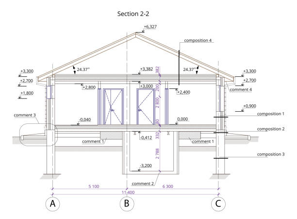 istock Architectural section of a one-storey residential building 1125978694