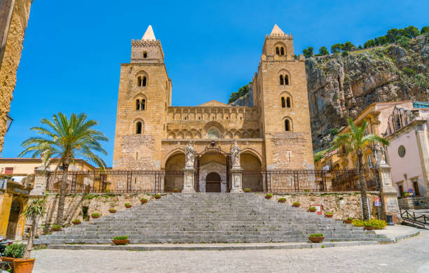 Cefalù Cathedral on a sunny summer day. Sicily, southern Italy. stock photo