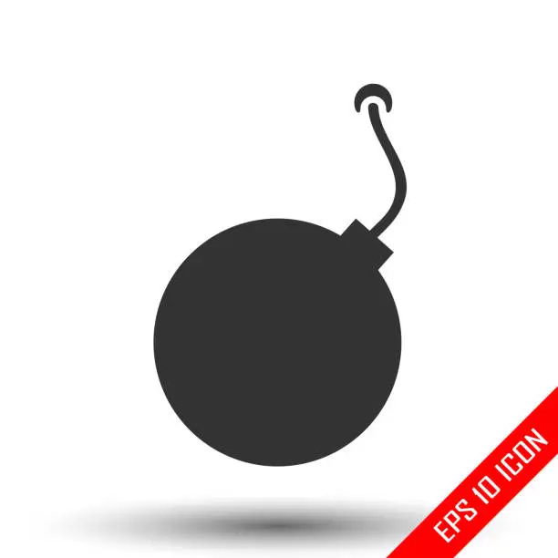 Vector illustration of Bomb icon. Simple flat logo of bomb isolated on white background. Vector illustration.