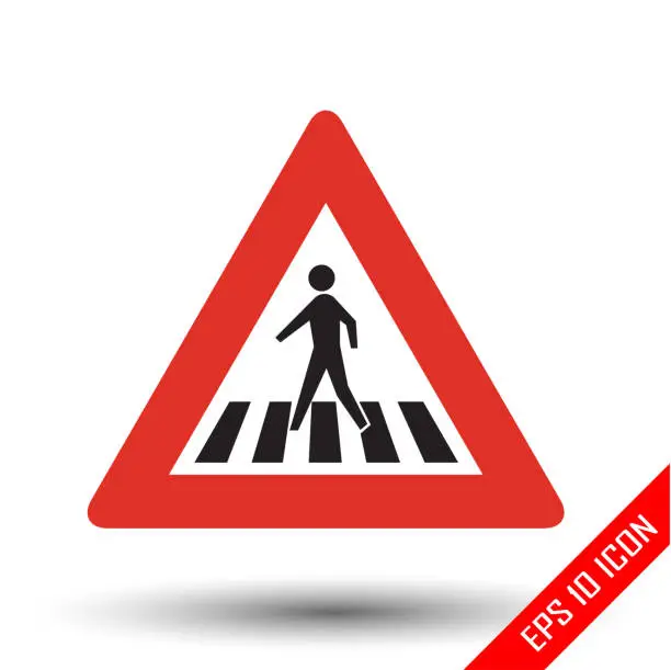 Vector illustration of Pedestrian crossing traffic sign. Vector illustration of triangular sign for pedestrian crossing traffic sign isolated on white background.