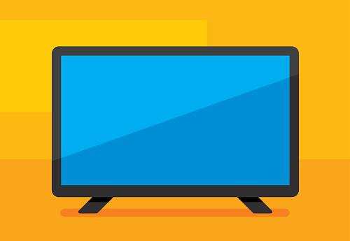 Vector illustration of a high definition television against a yellow background in flat style.