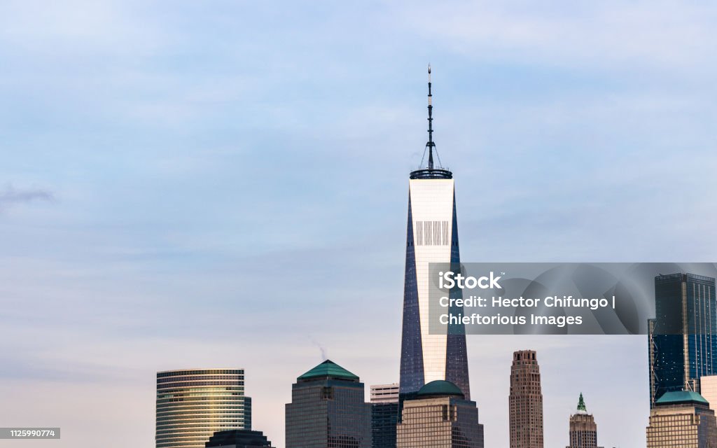 NYCity Scape Cityscape of downtown New York's financial district as the sun sets Architecture Stock Photo