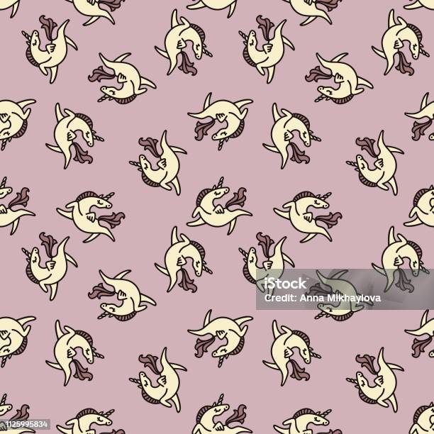 Cute Illustration For Childrens Textile Seamless Pattern Soft Colors White Unicorns Stock Illustration - Download Image Now