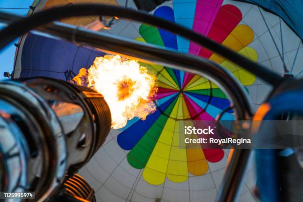 Hot Air Balloon Burner From The Basket Stock Photo - Download Image Now - Hot Air Balloon, Balloon, Wind
