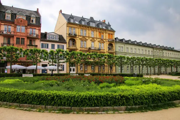 Residential buildings on Luisenplatz square in Wiesbaden, Hesse, Germany. Wiesbaden is one of the oldest spa towns in Europe