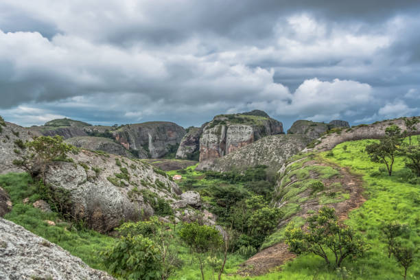 istock View at the mountains Pungo Andongo, Pedras Negras (black stones), huge geologic rock elements 1125998267