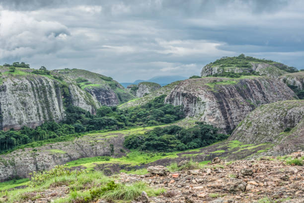 istock View at the mountains Pungo Andongo, Pedras Negras (black stones), huge geologic rock elements 1125999410