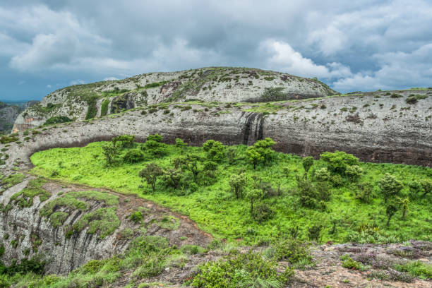 istock View at the mountains Pungo Andongo, Pedras Negras (black stones), huge geologic rock elements 1125999797