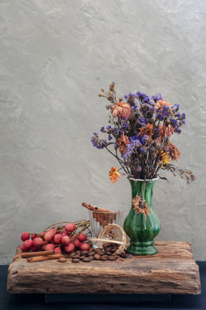 istock Still life with dried flowers in green vase 1126007716