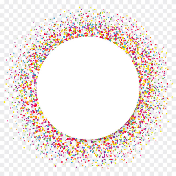 ilustrações de stock, clip art, desenhos animados e ícones de colorful confetti white paper circle on transparent background - banner anniversary vector button