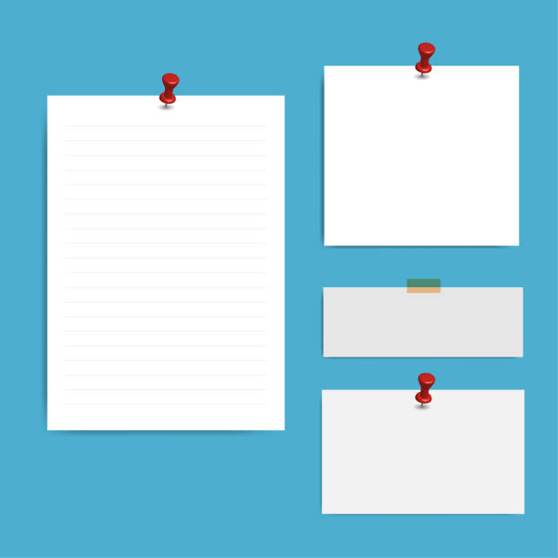 空白は、メモ帳のページとピンを乗します。メモ用紙は、赤いピンで立ち往生。 - stationary sheet template paper点のイラスト素材／クリップアート素材／マンガ素材／アイコン素材