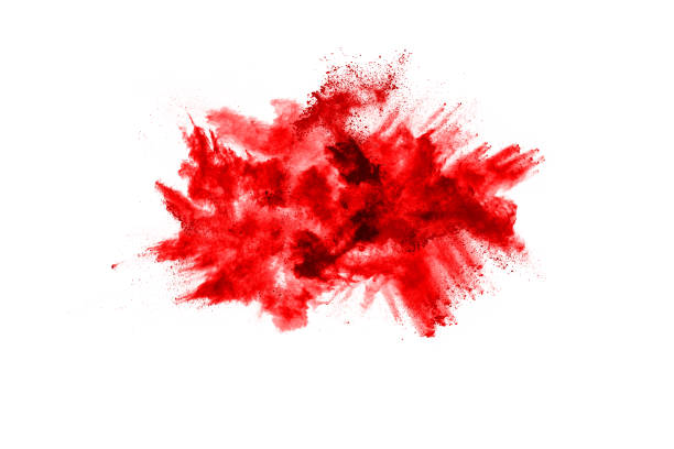 istock Freeze motion of red powder exploding, isolated on white background. Abstract design of red dust cloud. Particles explosion screen saver, wallpaper 1126016142