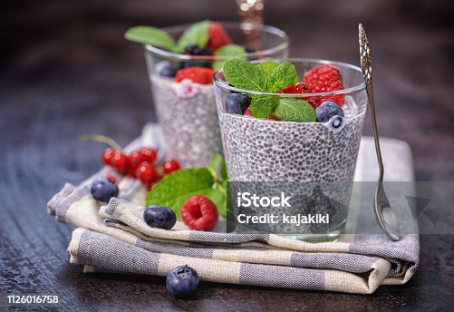 istock Chia seed pudding with fresh berries for the breakfast 1126016758