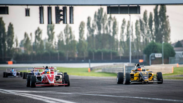 istock Formula race car near the finish line 1126024186
