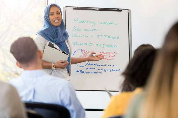 istock Muslim businesswoman leads brainstorming session 1126024408