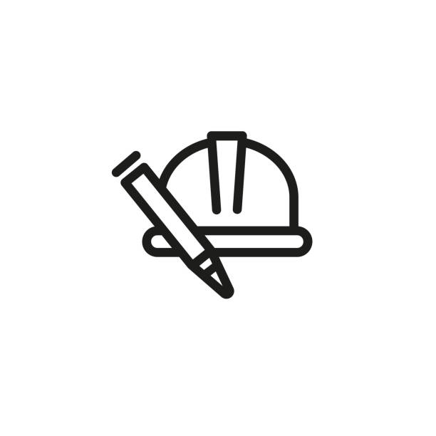 ilustrações de stock, clip art, desenhos animados e ícones de agile at work line icon - protective workwear hat violence construction