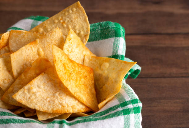 Spicy Tortilla Chips on a Wooden Table