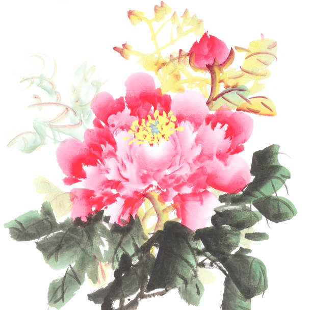 istock peony flower,Traditional chinese ink painting. 1126027081