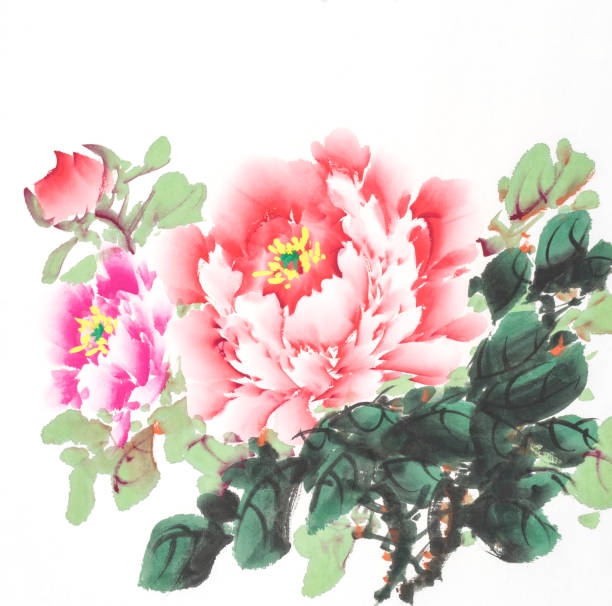 istock peony flower,Traditional chinese ink painting. 1126027121