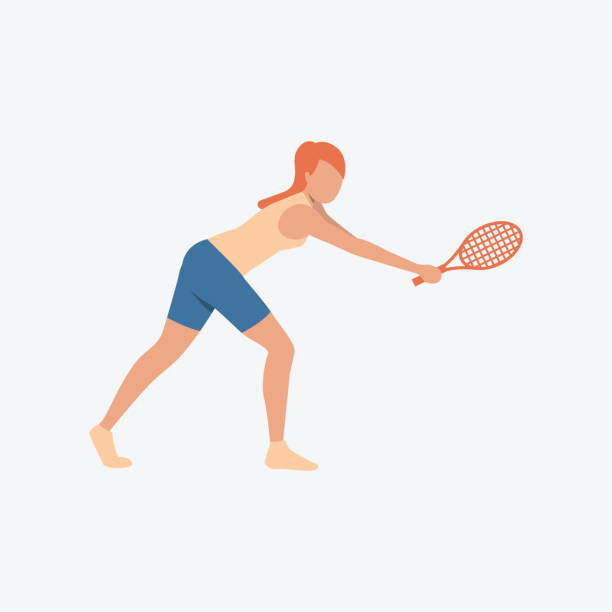 czerwona kobieta trenuje do gry w tenisa - tennis court sports training tennis net stock illustrations