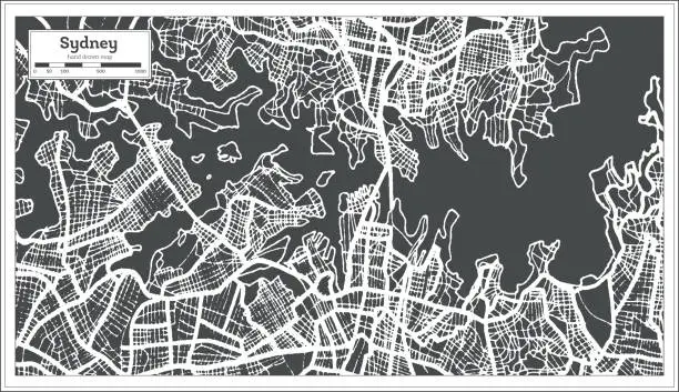Vector illustration of Sydney Australia City Map in Retro Style. Outline Map.
