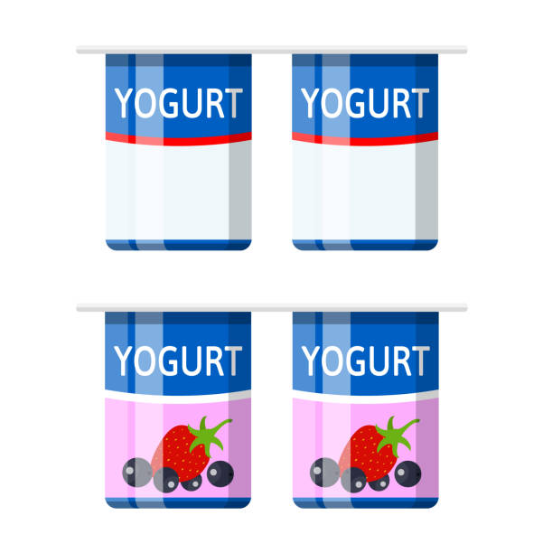 illustrazioni stock, clip art, cartoni animati e icone di tendenza di contenitore di plastica con yogurt. - yogurt container