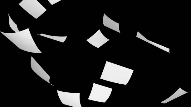 istock Blown empty paper isolated on black background. Documents flying in air in business concept, 3d illustration 1126047487