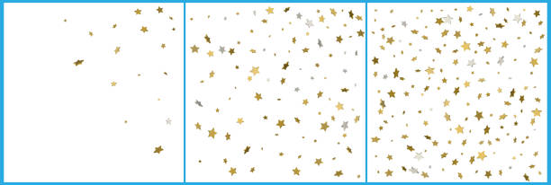 istock 3d gold and silver stars confetti celebrations. Simple festive modern design. Holiday vector. Set 3 in 1 1126047754