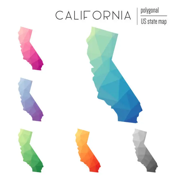 Vector illustration of Set of vector polygonal California maps.