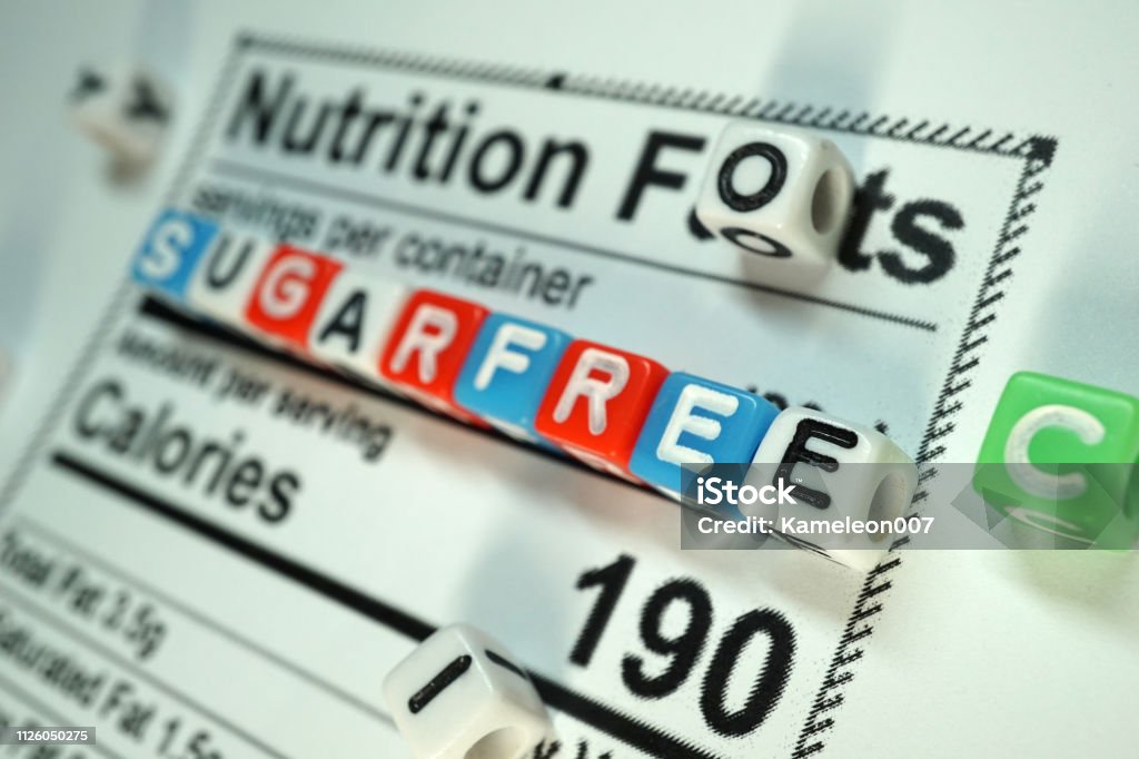 sugarfree shot of nutritional fact Label Stock Photo