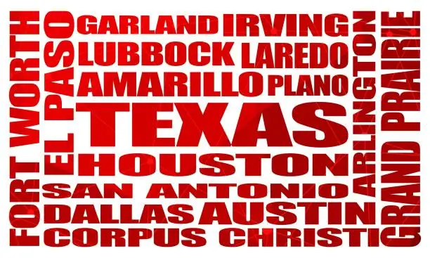 Vector illustration of Texas state cities list