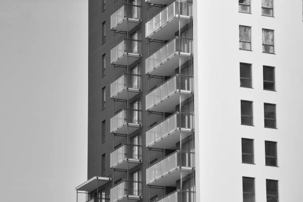 istock Facade of a modern apartment building. Black and white. 1126051153