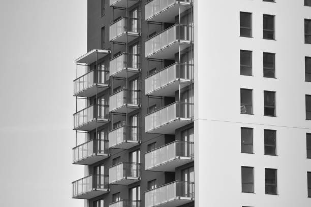 istock Facade of a modern apartment building. Black and white. 1126051202